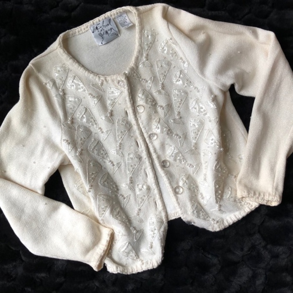 Michael Simon NY Vntg ivory embellished cardigan - Picture 4 of 8
